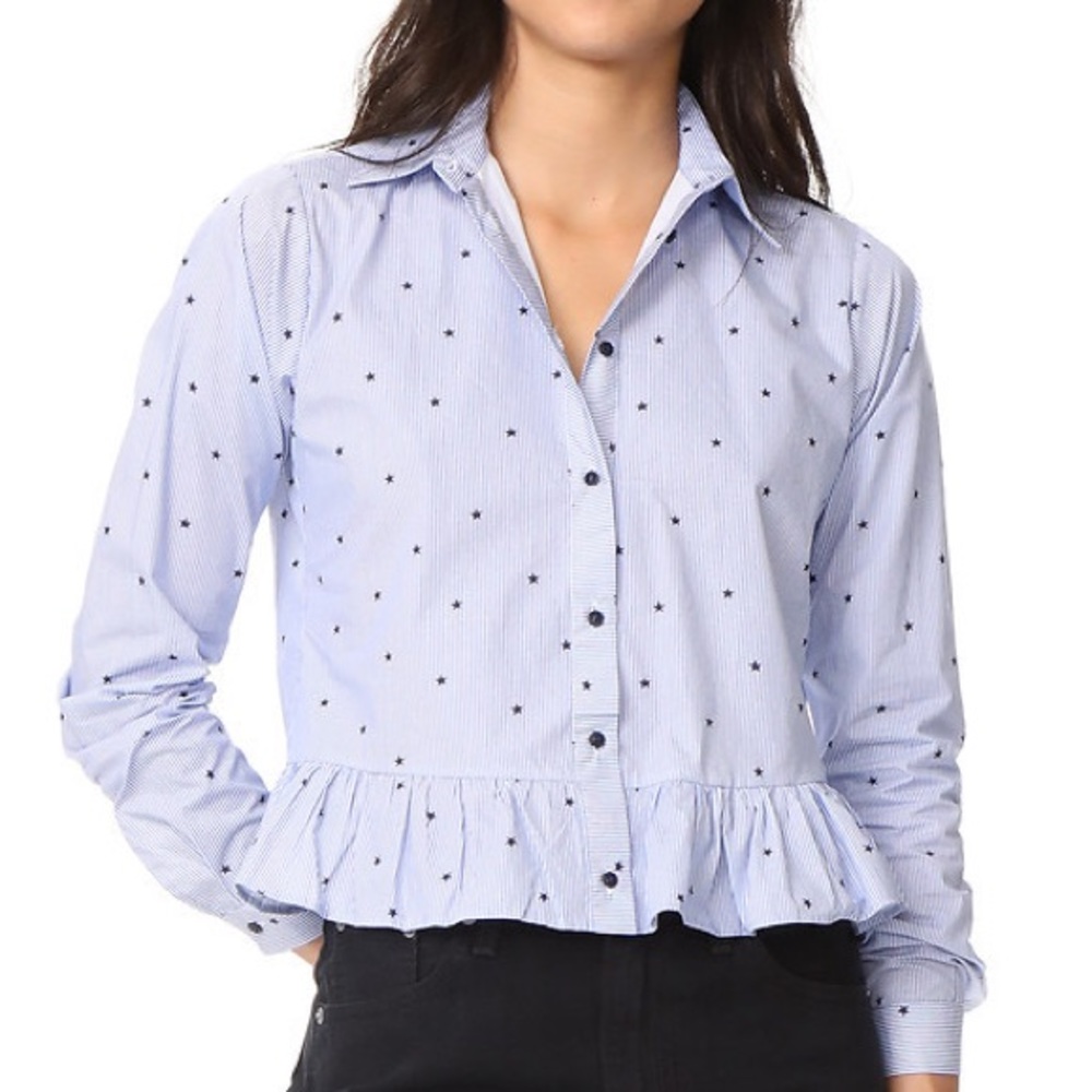 Star Print Peplum Button Down Shirt